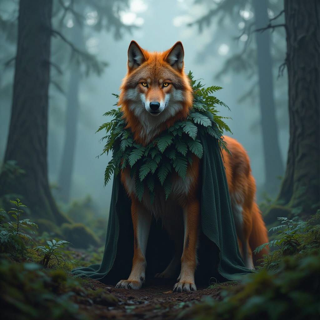 Mystical Half-Wolf Creature in Cinematic German Forest