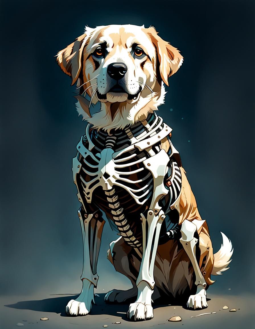 Anatolian Shepherd in Skeleton Costume, Digital Art