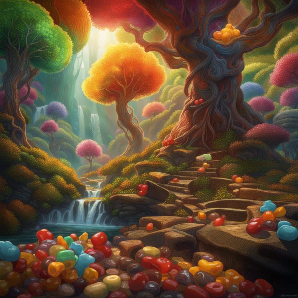 Hyperrealistic Candy Trees with Gummy Bear Fruit