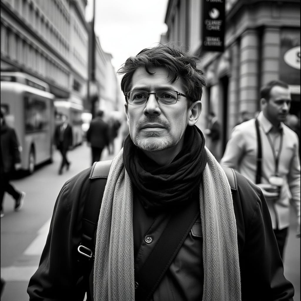 London Street Scene in Moody Black and White