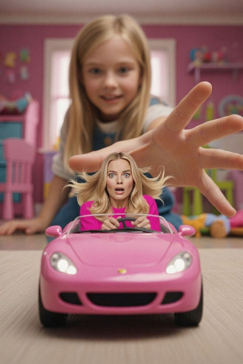 Miniature Margot Robbie's Wild Barbie Car Chase