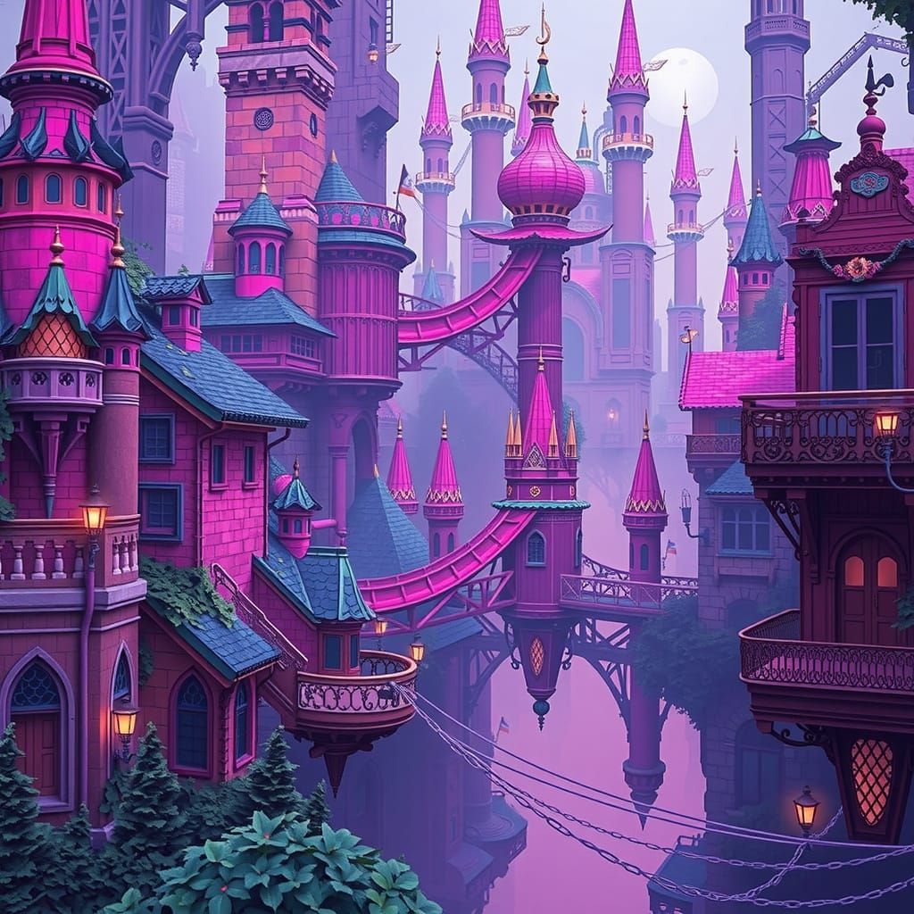 Whimsical Purple City in Ethereal Cloudscape