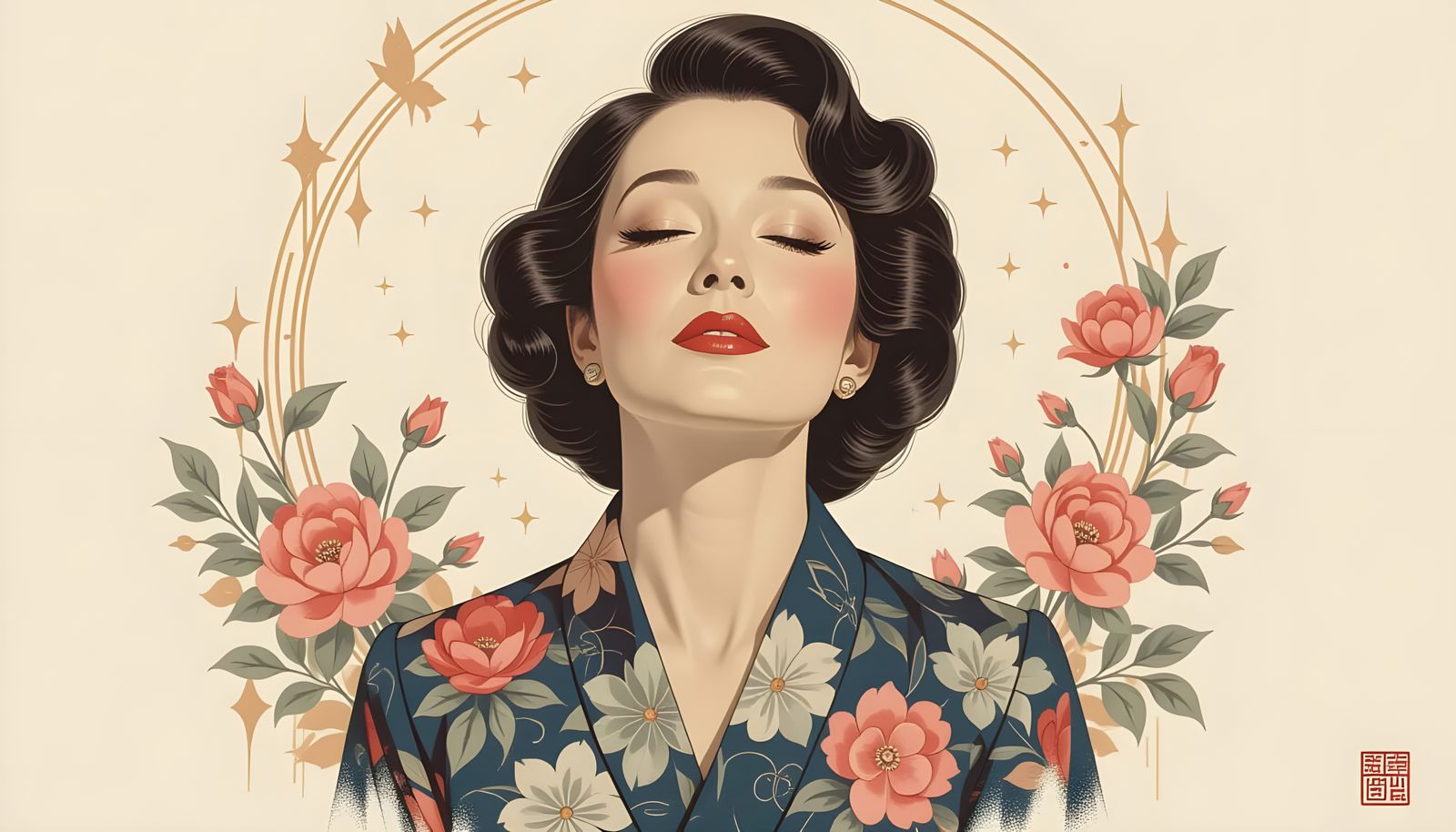 Sumi-e Solitude Portrait in Triadic Colors