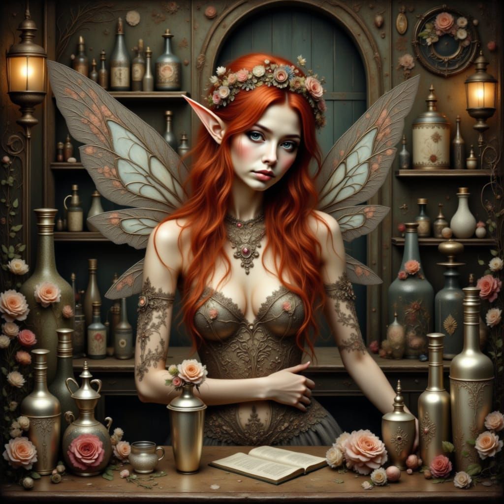 Fairy Bartender in Mixed Media Style