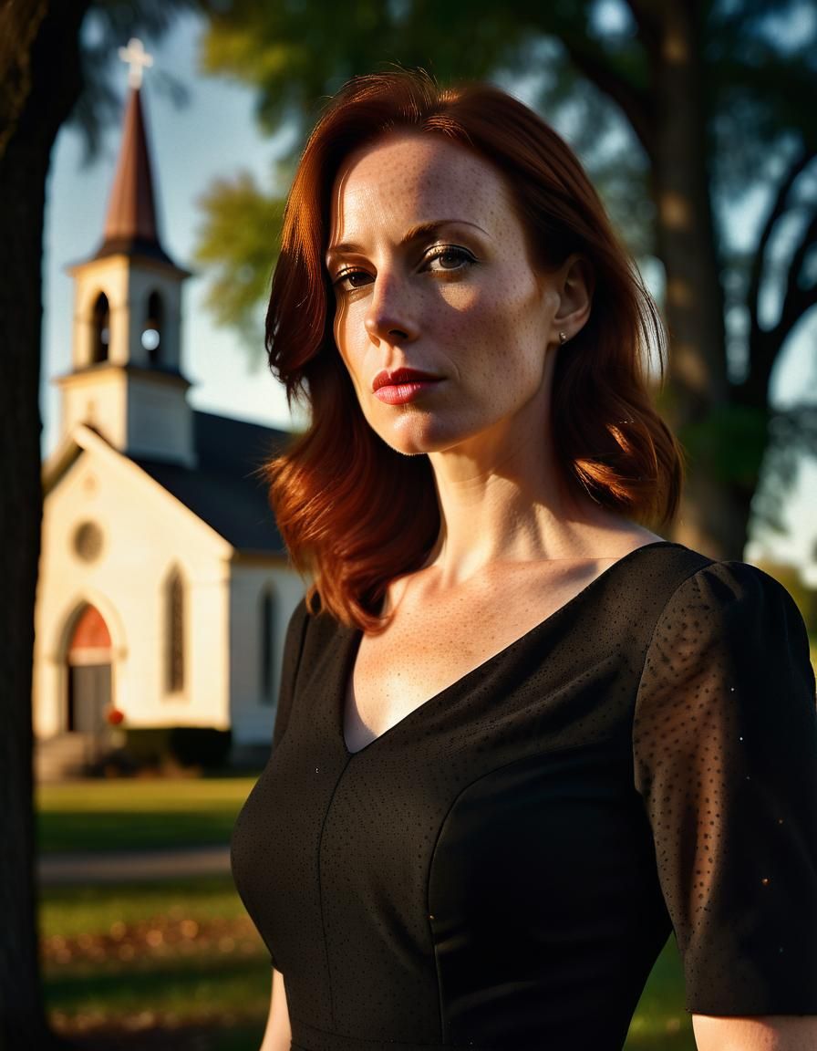 Woman Before Church in Chiaroscuro Oil Painting