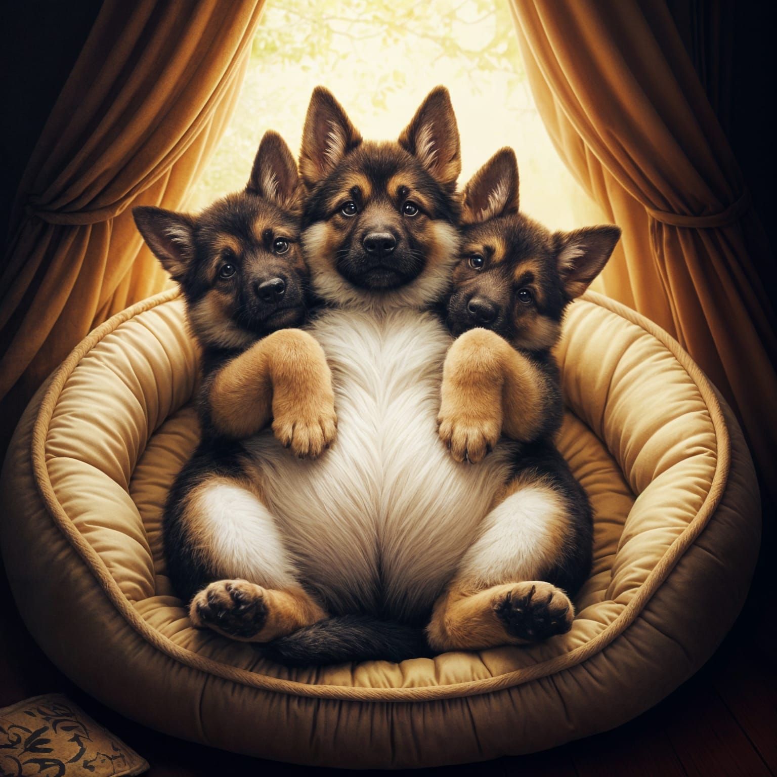 Chubby Puppy Triad in Whimsical Watercolor Style