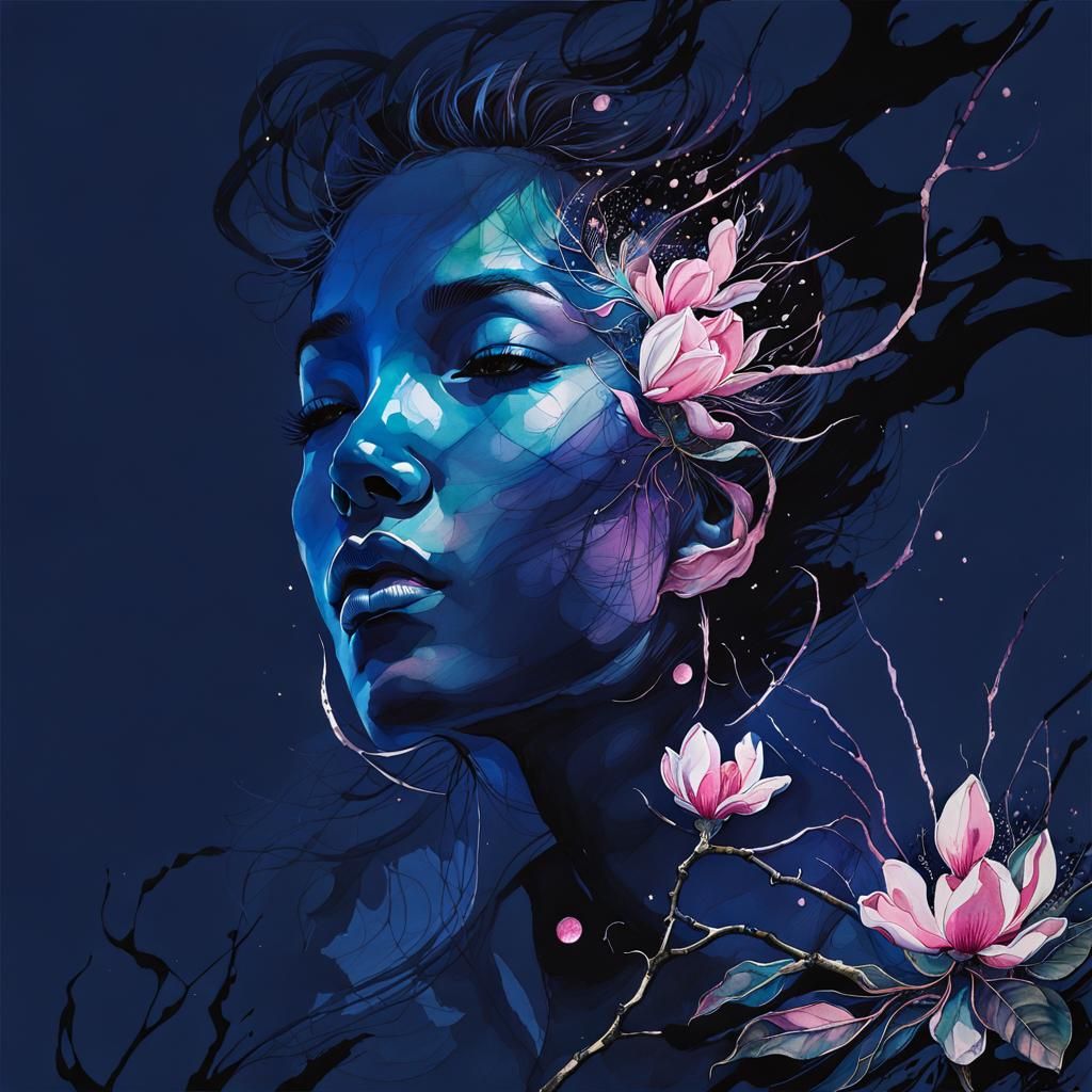 Mystical Magnolia Bloom in Silk Painting Style