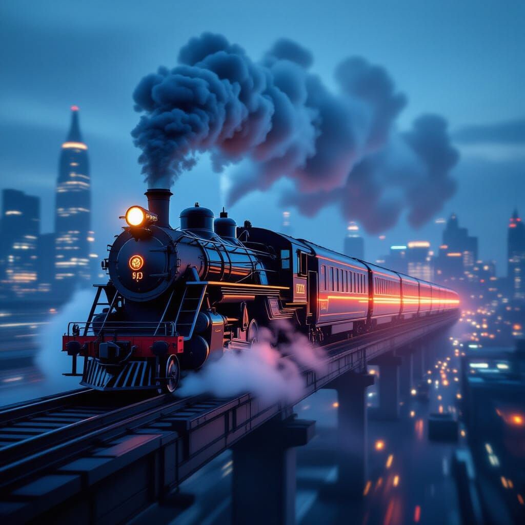 Steam Train to Monorail: Double Exposure Cityscape