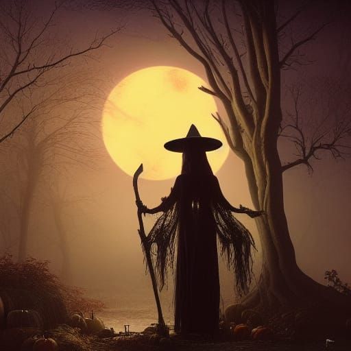 Halloween Witch on Broom in Dreamcore Style