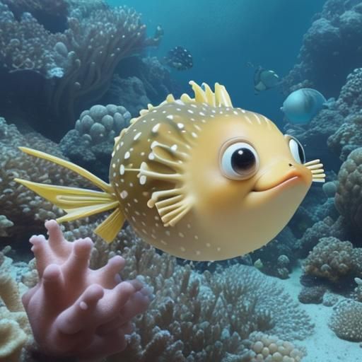 Cartoon Pufferfish with Goofy Expression