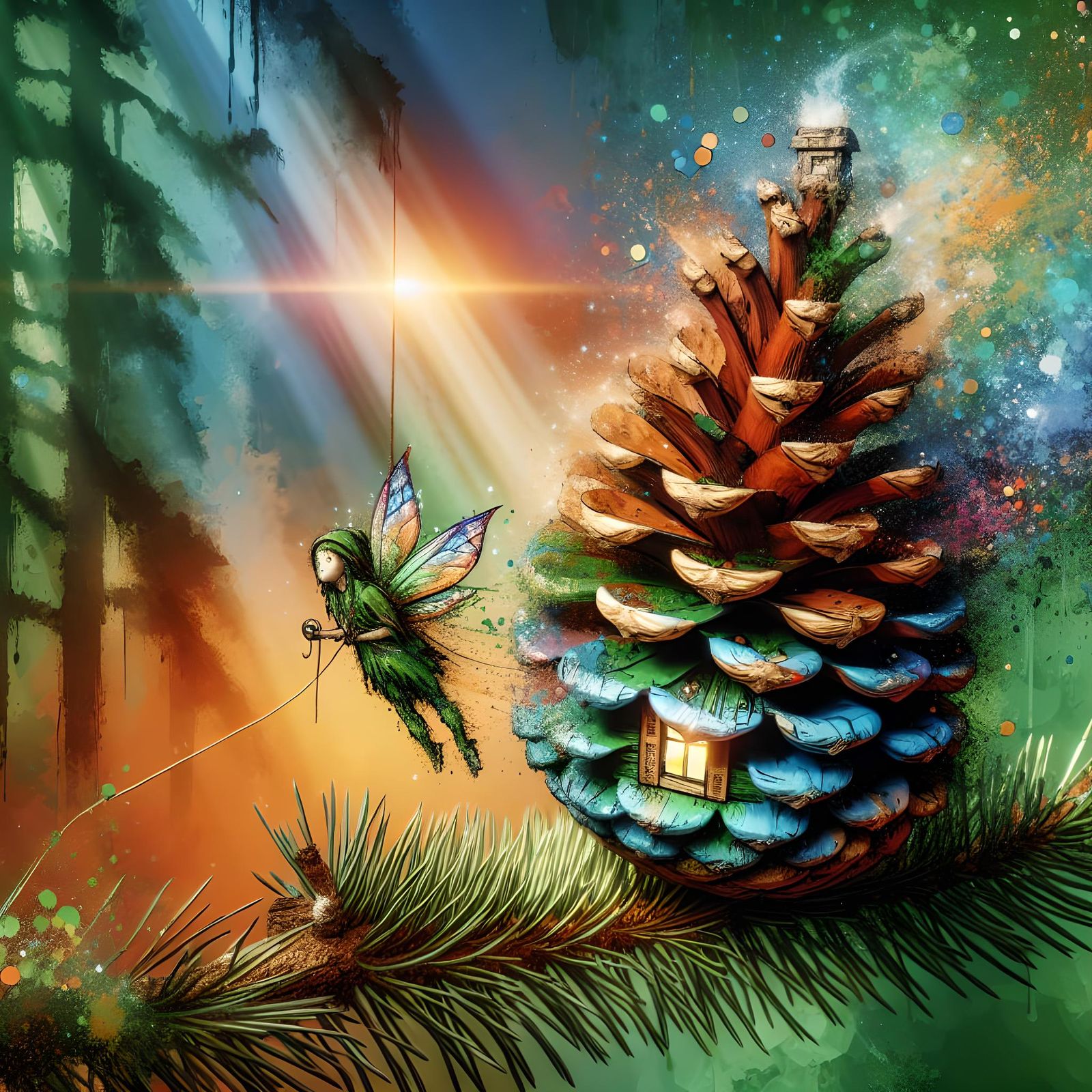 Pine Cone House in Polychromatic Graffiti Style