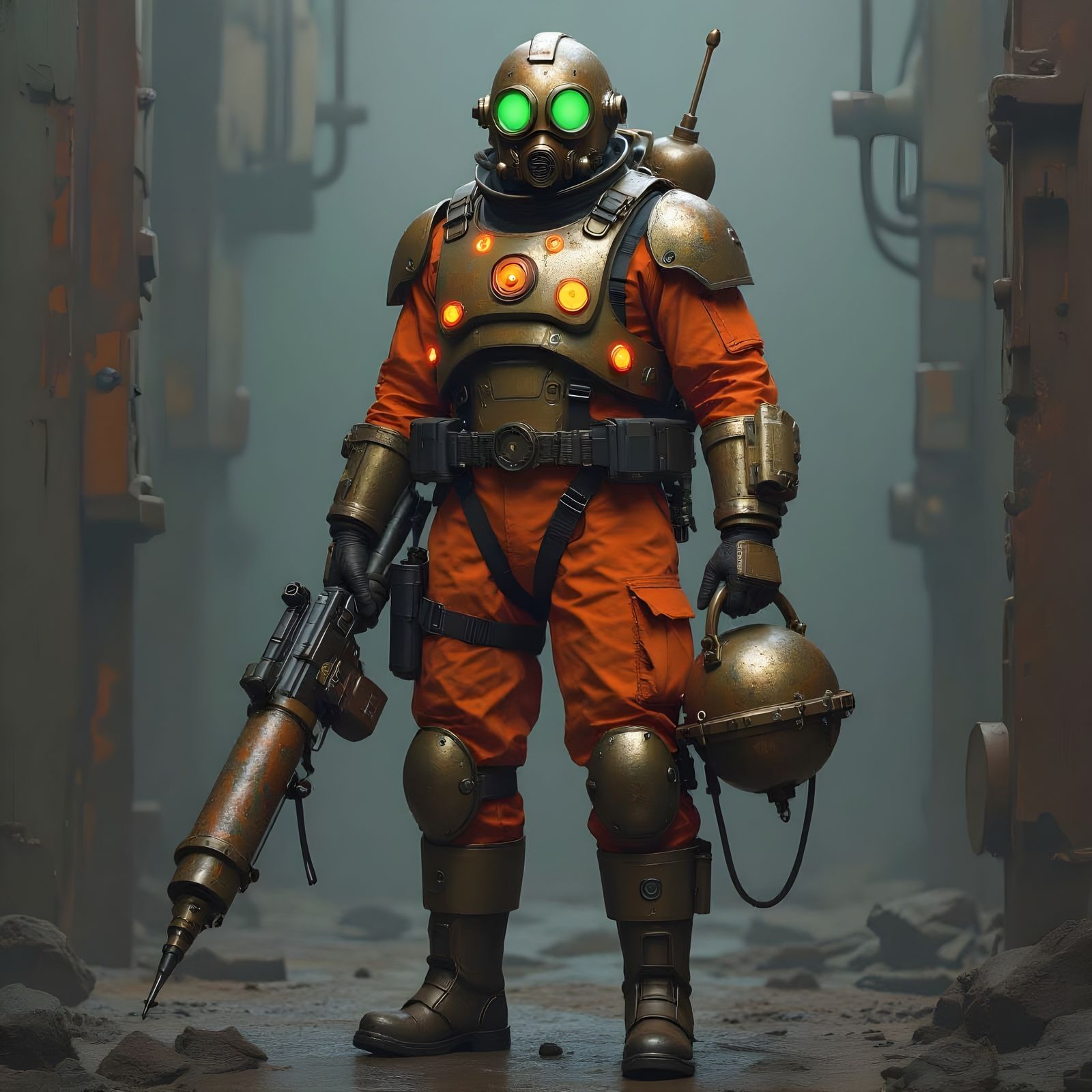 Futuristic Rusty Diving Suit in Space