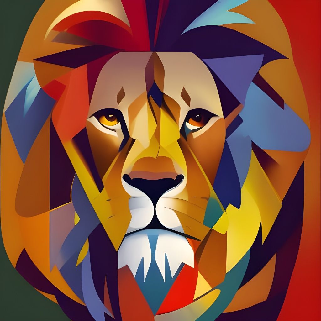 Cubist Lion Art Deco Geometric Fauvism