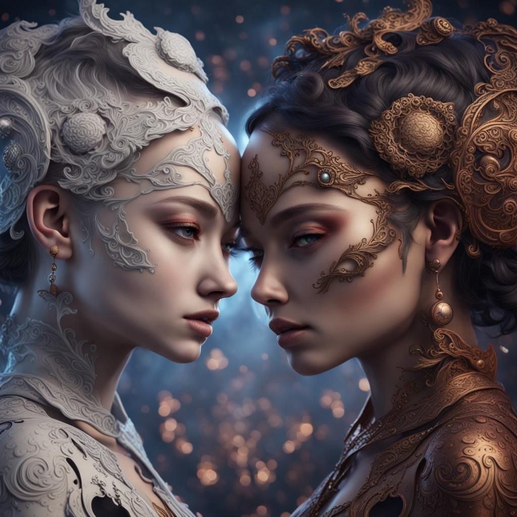 Yin and Yang Girls in Detailed Matte Painting