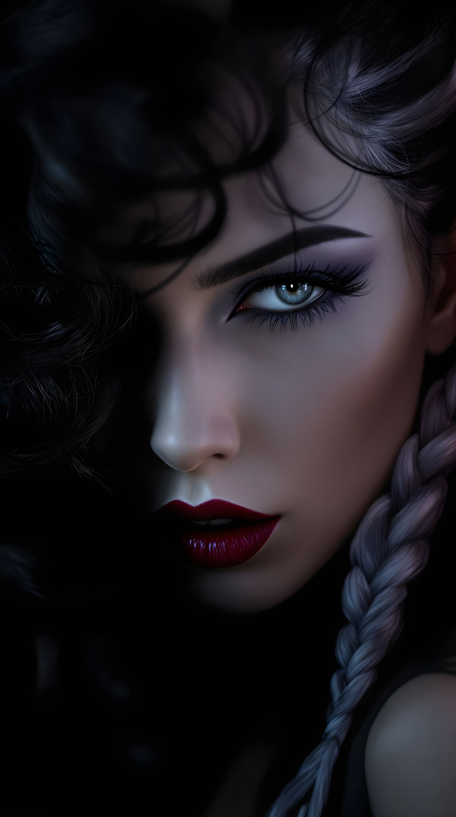 Gothic Beauty in Dark Elegance with Bold Makeup
