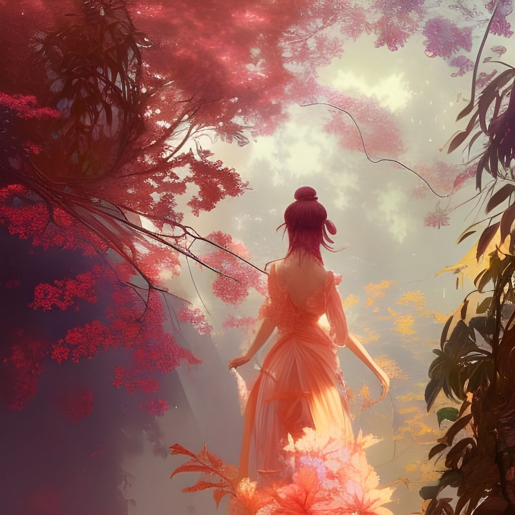 Luminescent Glass Peach Tree in Hyperdetailed Splash Art