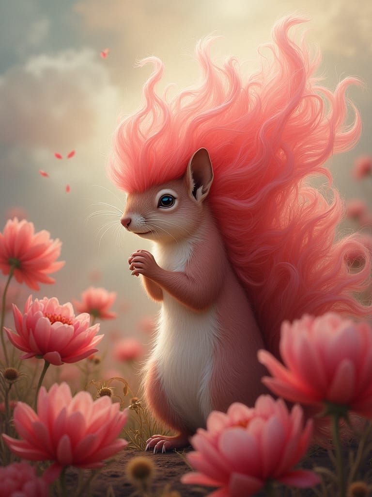 Squirrel with Pink Hair in Fantasy Portrait