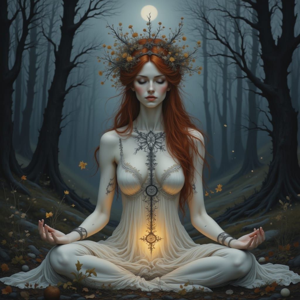 Timeless Goddess in Moonlit Forest