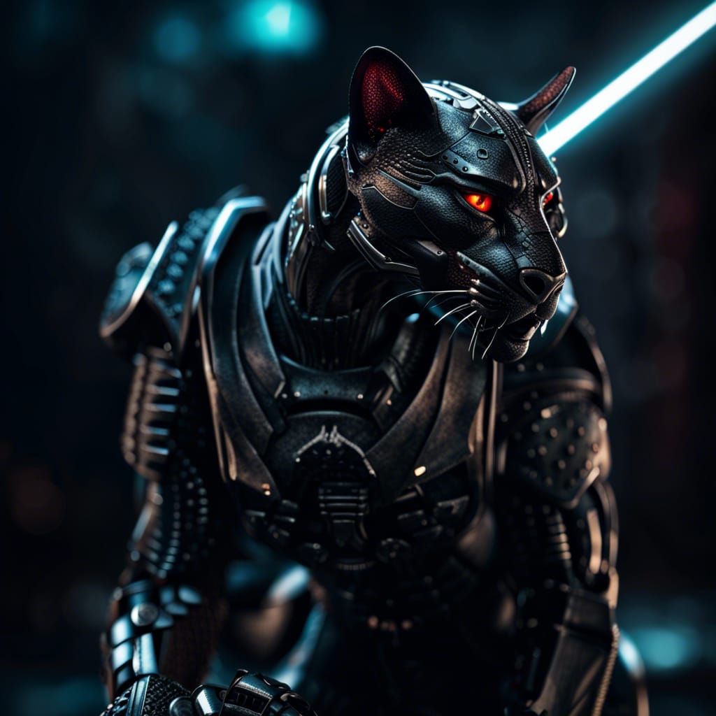 Cyberpunk Robot Ninja Panther with Dragon Pet