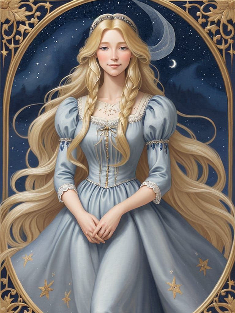 Ethereal Maiden in Starry Night Fantasy Illustration
