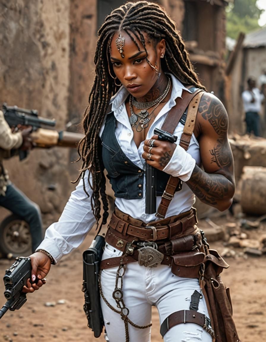 Mercenary Warrior Woman in African Street