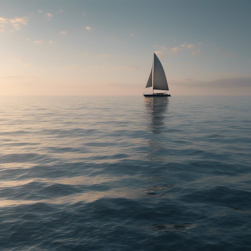 Minimalist Seascape with Sailboat: Hyperrealistic 8K