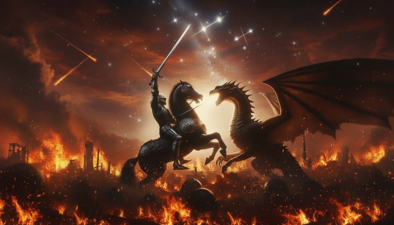 St. George Battles Dragon in Digital Matte Painting
