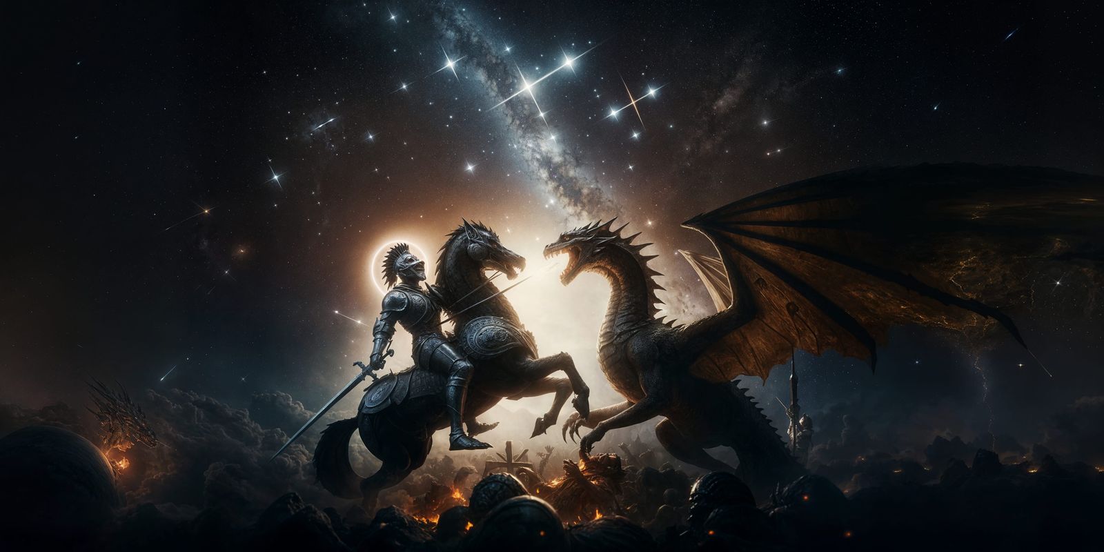Black St George Battles Dragon Under Big Dipper