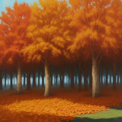 Vibrant Autumn Landscape with Pumpkins in Oil Painting Style