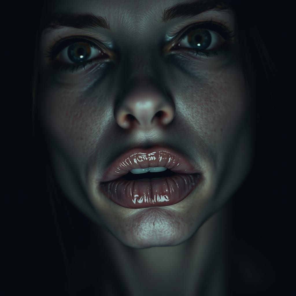 Surreal Portrait of a Woman with Modified Lips