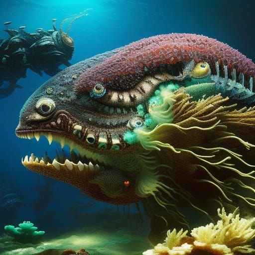 Fearsome Anglerfish Lurking in Deep Sea Reef