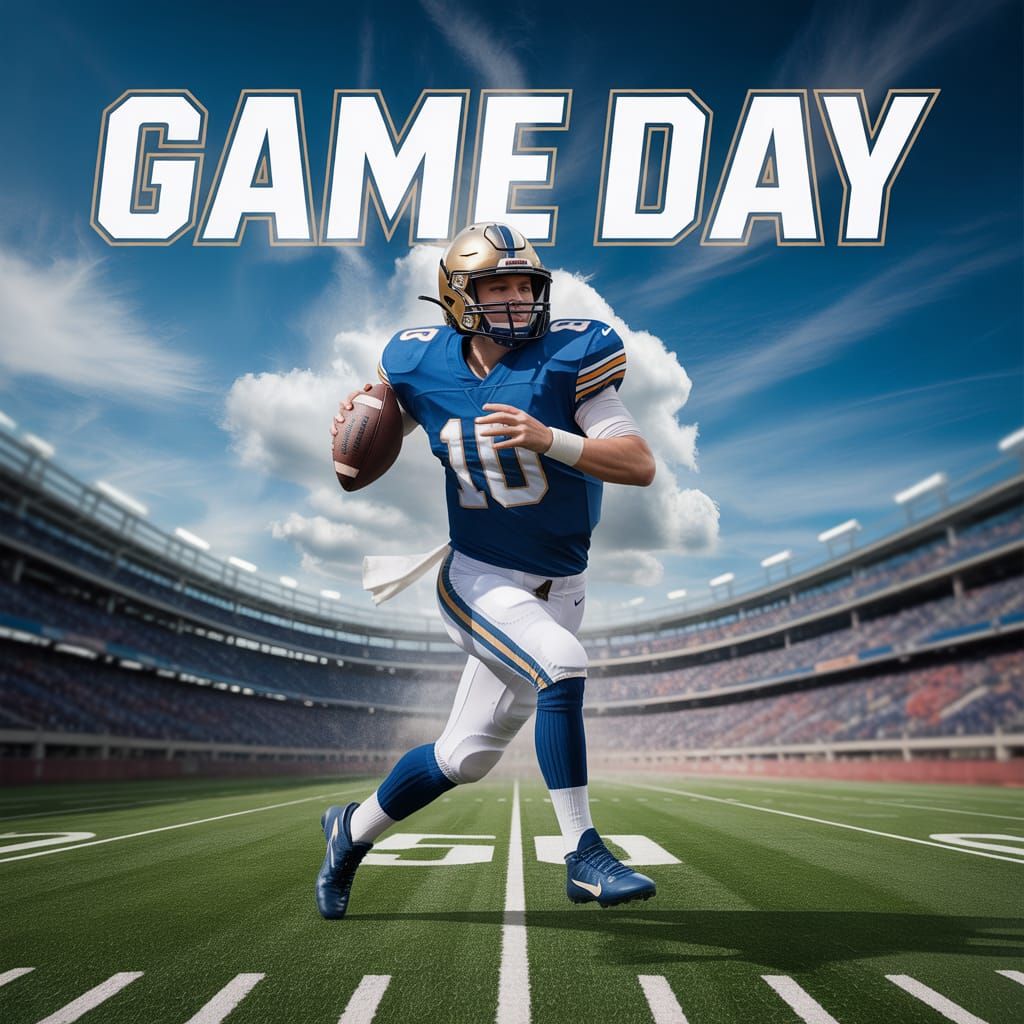 Photorealistic Game Day Poster with Football Quarterback
