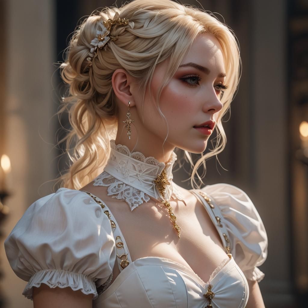 Renaissance Blonde in Corset: Hyperrealistic Portrait