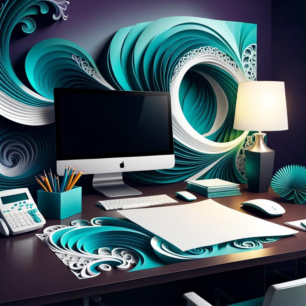 Abstract Office Supplies with Fractal Vector Design