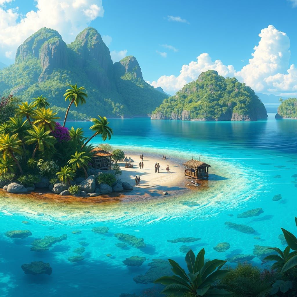 Tropical Island Lagoon: Fantastical Concept Art