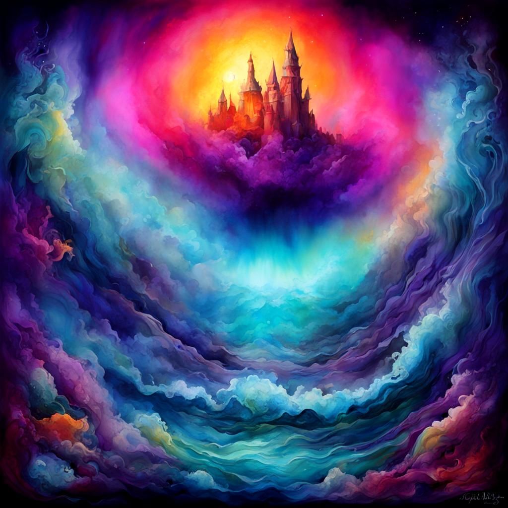 Magical Surreal Ocean Scene in Mixed Media