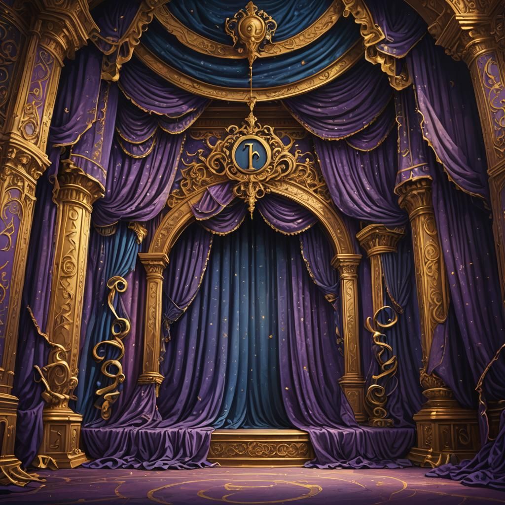 Ornate Stage Curtains with Question Marks