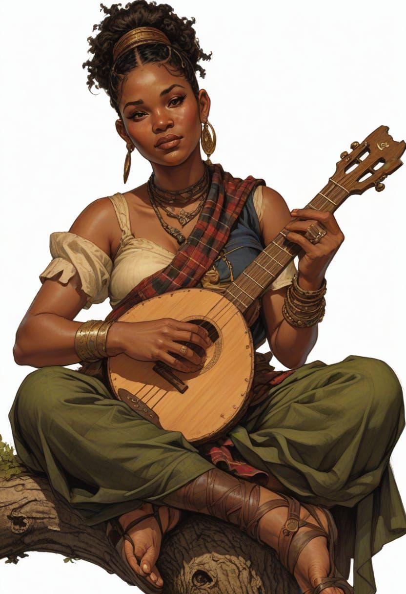 Caribbean Musician in 10th Century Scottish Attire
