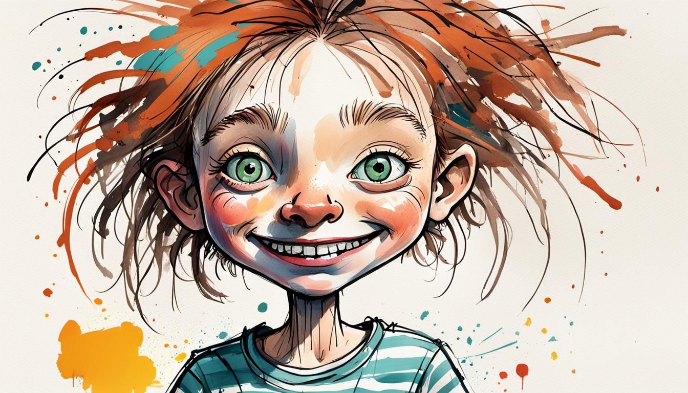 Whimsical Portrait of Playful Girl in Quentin Blake Style
