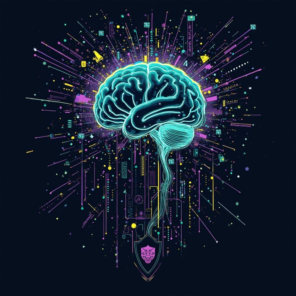 Cyberpunk Brain Shield: Digital Fortress in Electric Accents