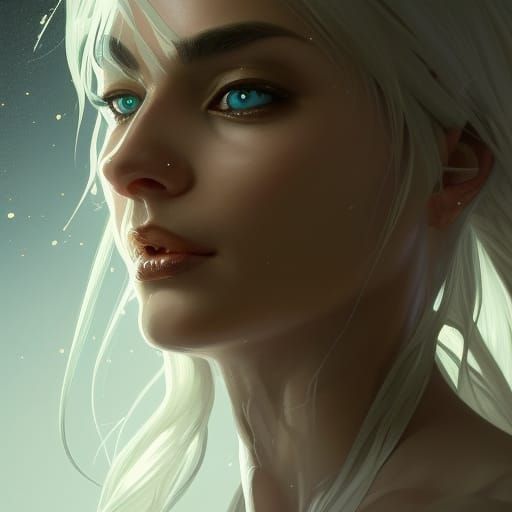 Golden Eyes, White Hair: Detailed Portrait