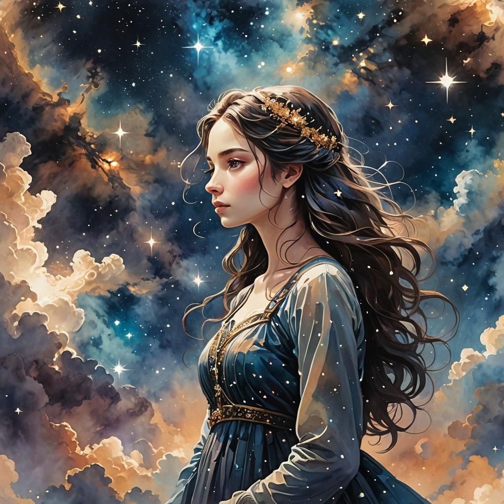 Night Sky: Twinkling Stars and Nebulous Clouds