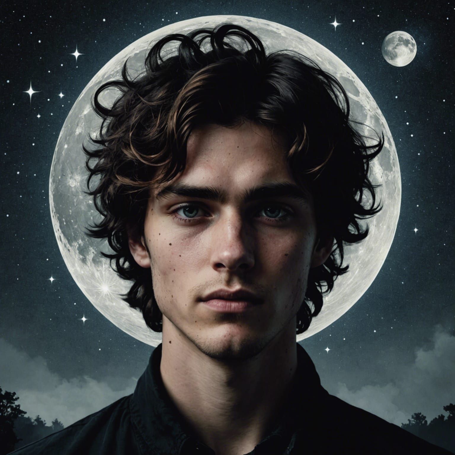 Melancholic Portrait with Fantasy Overlay in Manga Style