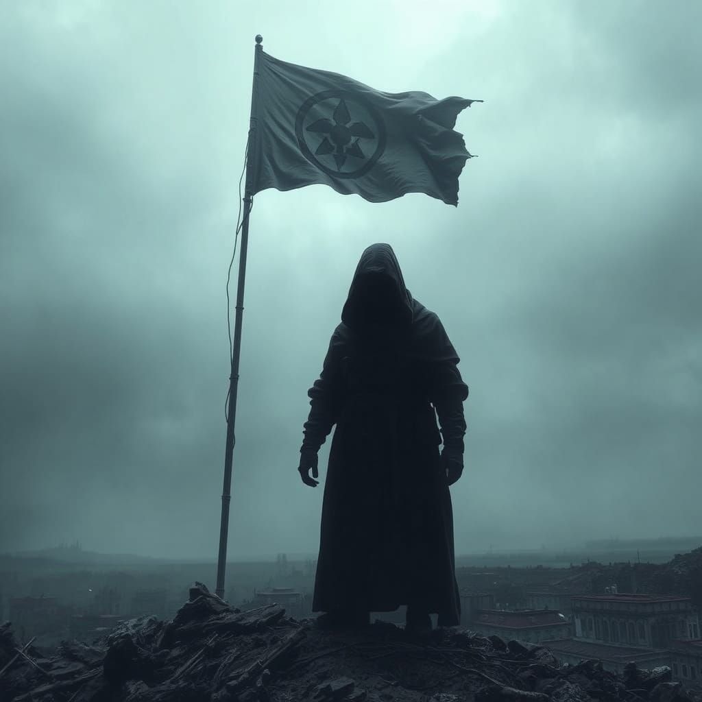 Dark Figure Dominates a Barren, War-Torn Landscape in Cyberp...