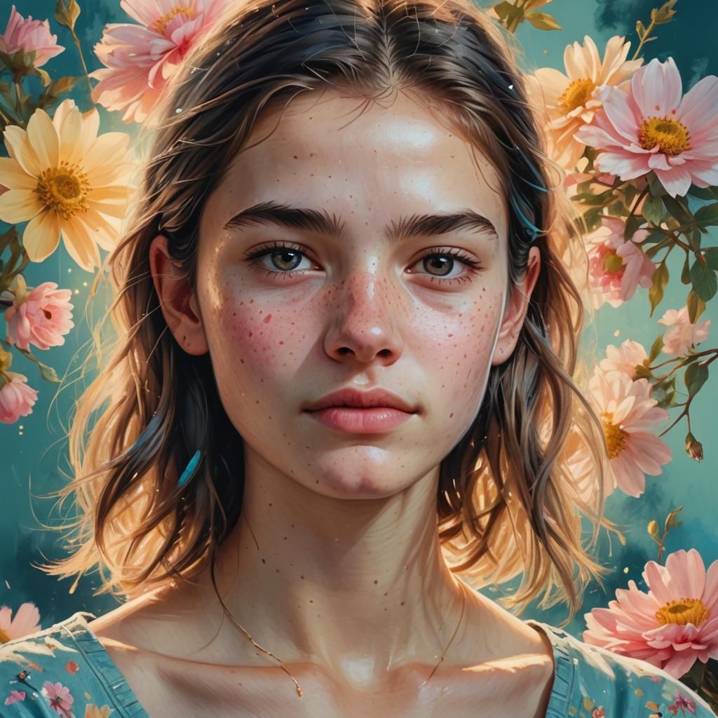 Teenager with Acne: Hyperrealistic Digital Portrait