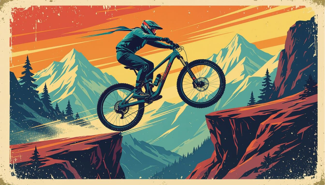 Vintage Propaganda Poster of Mountain Bike Stunt