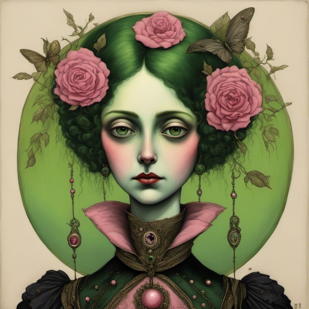 Cute Goth Fairy with Roses and Apples