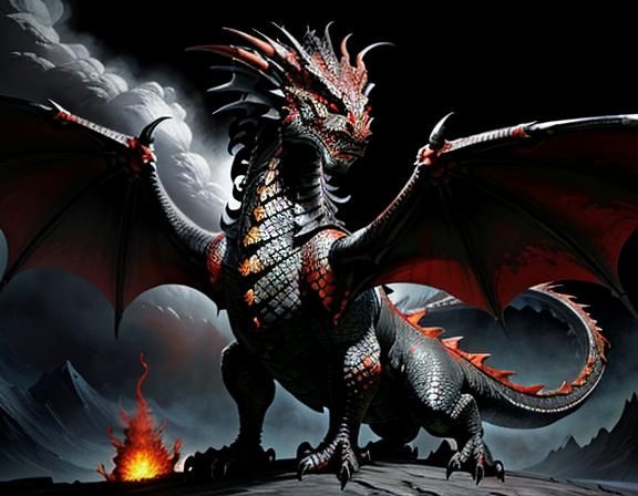 Fiery Dragon in Dynamic Fantasy Art Style