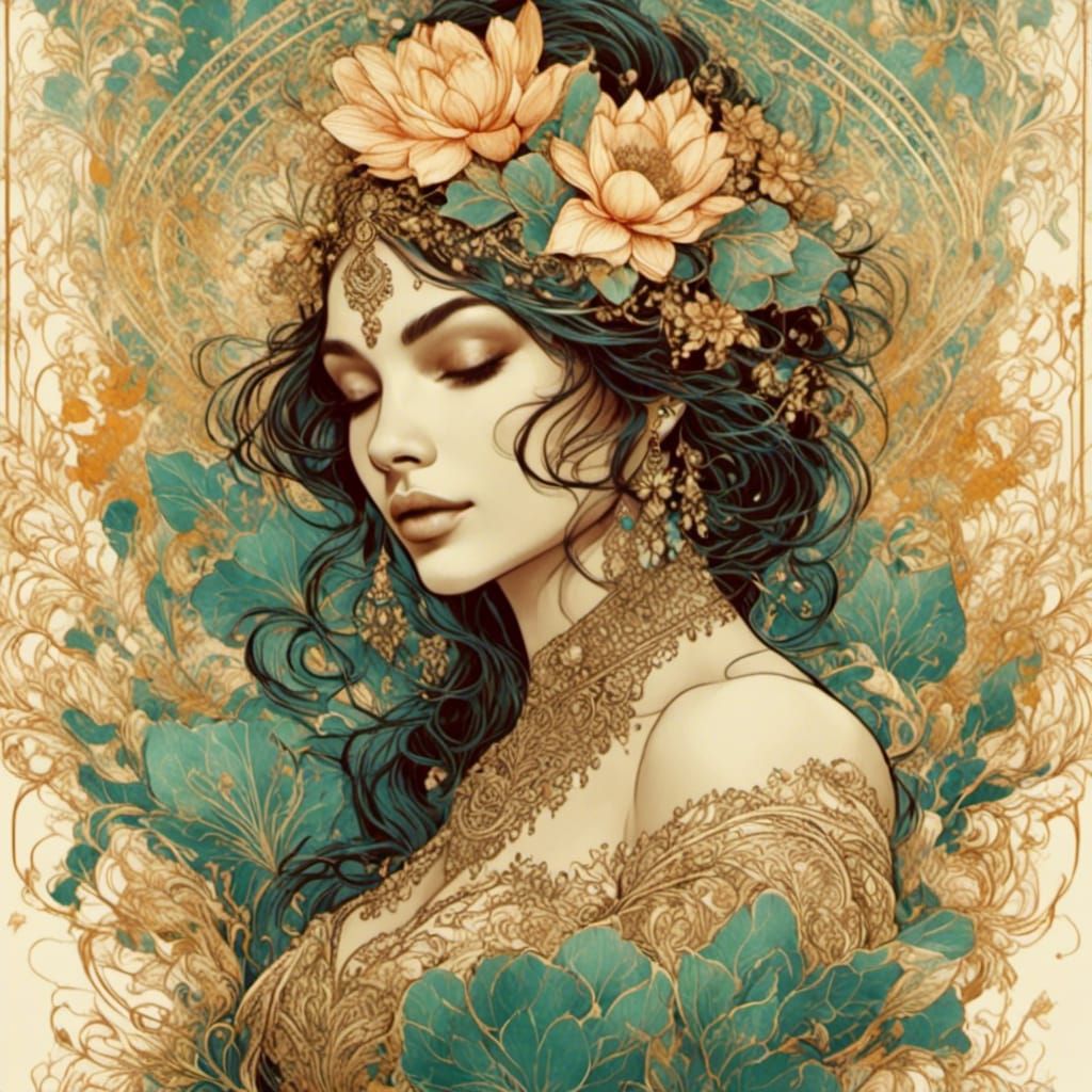 Golden Lotus Mehndi Design in Chalk Art Style