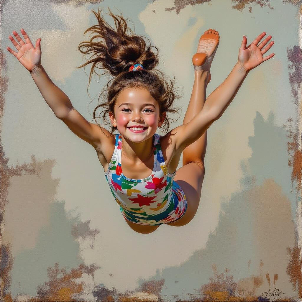 Aerial Gymnast Portrait in Schiele Bacon Style